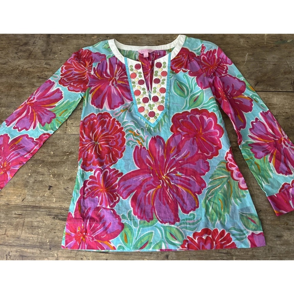 Lilly Pulitzer Women's XS X-Small Blue Bellini Floral Tropical Tunic NWOT